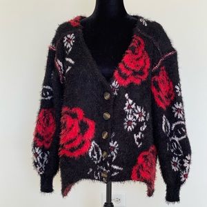 Urban Outfitters Fuzzy Rose Button Sweater Cardigan